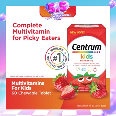 CENTRUM - Multivitamin & Mineral Chewable Tablets for Kids Strawberry (For Kids' Growth) 60s