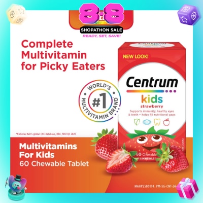 CENTRUM - Multivitamin & Mineral Chewable Tablets for Kids Strawberry (For Kids' Growth) 60s