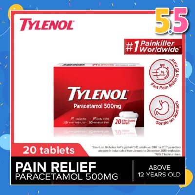 TYLENOL Adult Paracetamol Film Coated Tablet 500mg (For Fever & Pain Relief) 20s