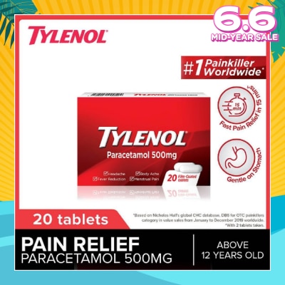 TYLENOL Adult Paracetamol Film Coated Tablet 500mg (For Fever & Pain Relief) 20s