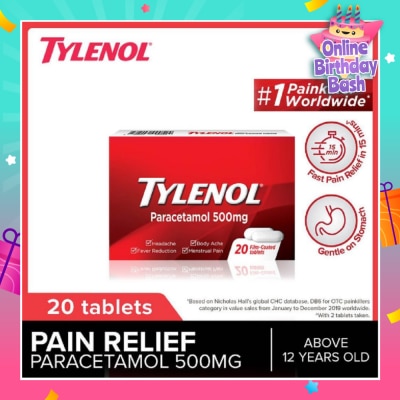 TYLENOL Adult Paracetamol Film Coated Tablet 500mg (For Fever & Pain Relief) 20s