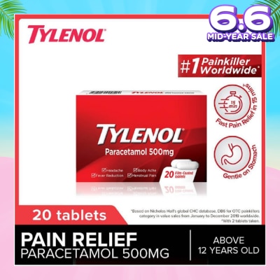 TYLENOL Adult Paracetamol Film Coated Tablet 500mg (For Fever & Pain Relief) 20s