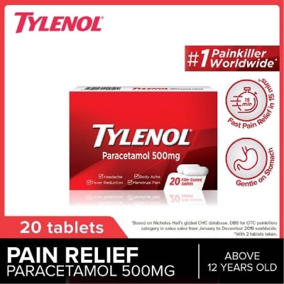 TYLENOL Adult Paracetamol Film Coated Tablet 500mg (For Fever & Pain Relief) 20s