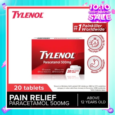 TYLENOL Adult Paracetamol Film Coated Tablet 500mg 20s (Expiry: May`2026)