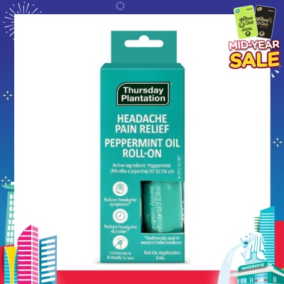 THURSDAY PLANTATION Peppermint Oil Roll On (Relieves Headache Symptoms) 9ml