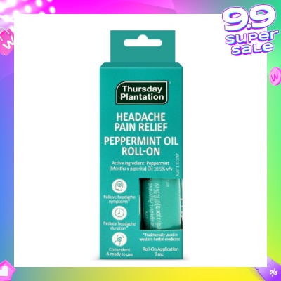 THURSDAY PLANTATION Peppermint Oil Roll On (Relieves Headache Symptoms) 9ml