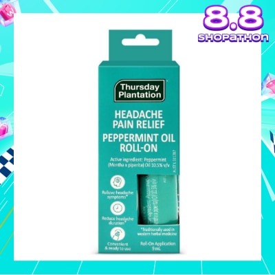 THURSDAY PLANTATION Peppermint Oil Roll On (Relieves Headache Symptoms) 9ml