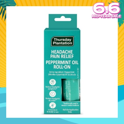 THURSDAY PLANTATION Peppermint Oil Roll On (Relieves Headache Symptoms) 9ml
