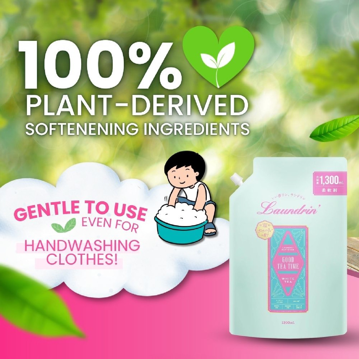 Laundry Fabric Softener White Tea Jumbo Refill Pack 1300ml
