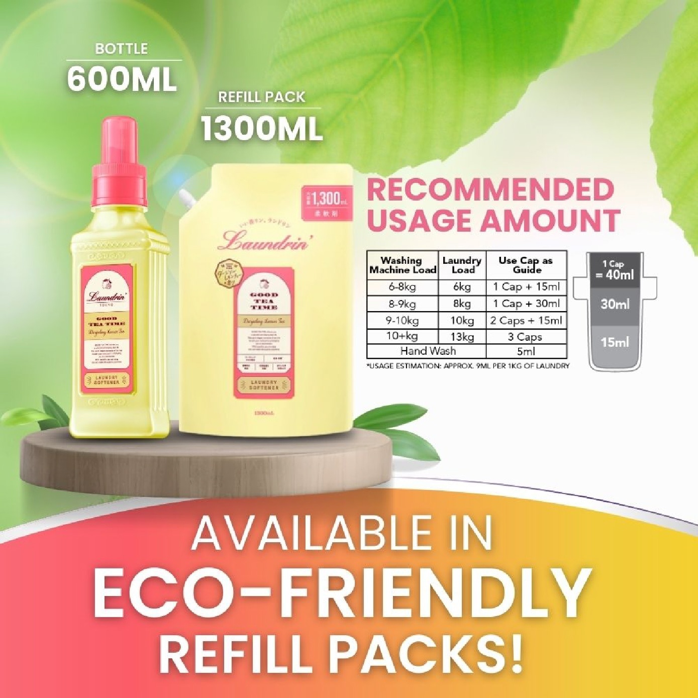 Laundry Fabric Softener Darjeeling Lemon Tea Jumbo Refill Pack 1300ml