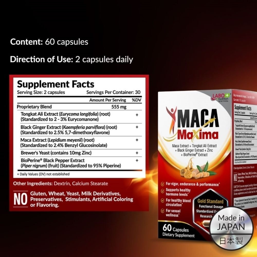 MACA Maxima Men’s Stamina Vitality with Tongkat Ali Capsules (Sexual Health, Energy & Stamina) 60s image