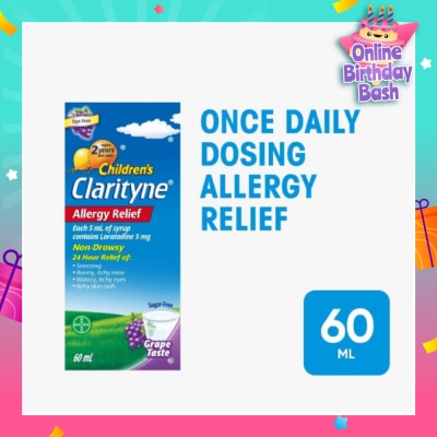 CLARITYNE Non-Drowsy Allergy Relief Syrup Grape Flavour (Suitable for Kids above 2yrs old) 60ml