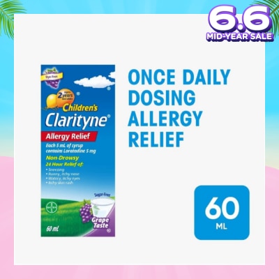 CLARITYNE Non-Drowsy Allergy Relief Syrup Grape Flavour (Suitable for Kids above 2yrs old) 60ml