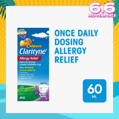 CLARITYNE Non-Drowsy Allergy Relief Syrup Grape Flavour (Suitable for Kids above 2yrs old) 60ml