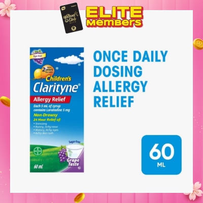 CLARITYNE Non*Drowsy Allergy Relief Syrup Grape Flavour (Suitable for Kids above 2yrs old) 60ml (Expiry: Jul`2026)