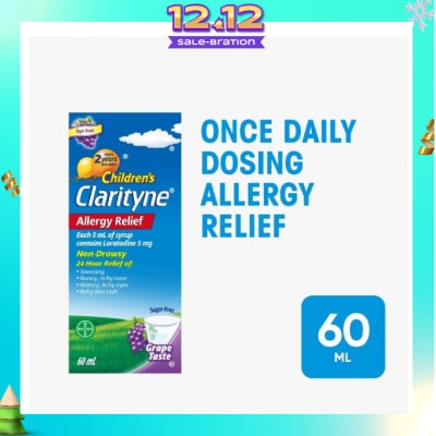 CLARITYNE Non*Drowsy Allergy Relief Syrup Grape Flavour (Suitable for Kids above 2yrs old) 60ml (Expiry: Jul`2026)
