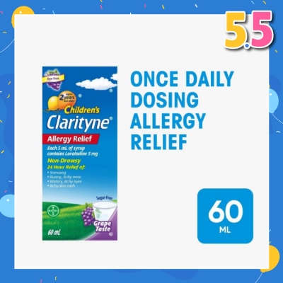 CLARITYNE Non-Drowsy Allergy Relief Syrup Grape Flavour (Suitable for Kids above 2yrs old) 60ml