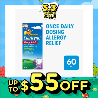 CLARITYNE Non*Drowsy Allergy Relief Syrup Grape Flavour (Suitable for Kids above 2yrs old) 60ml