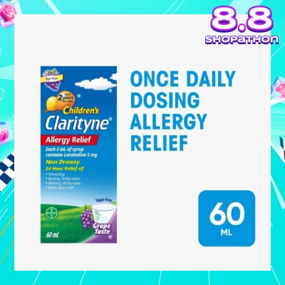 CLARITYNE Non-Drowsy Allergy Relief Syrup Grape Flavour (Suitable for Kids above 2yrs old) 60ml