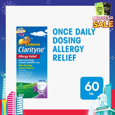 CLARITYNE Non-Drowsy Allergy Relief Syrup Grape Flavour (Suitable for Kids above 2yrs old) 60ml