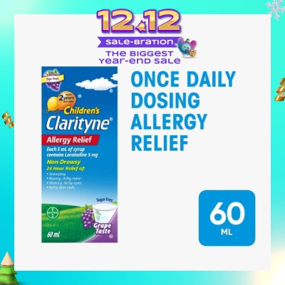 CLARITYNE Non*Drowsy Allergy Relief Syrup Grape Flavour (Suitable for Kids above 2yrs old) 60ml (Expiry: Jul`2026)