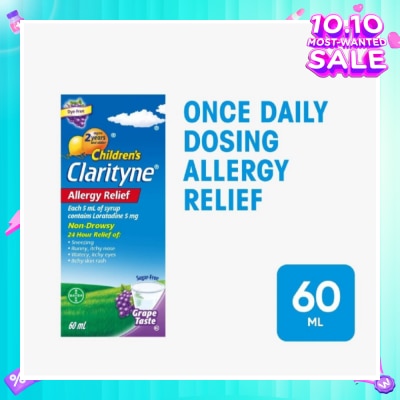 CLARITYNE Non*Drowsy Allergy Relief Syrup Grape Flavour (Suitable for Kids above 2yrs old) 60ml (Expiry: Jul`2026)