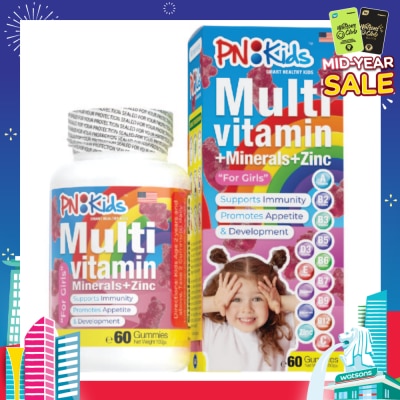 PNKids MultiVitamin + Minerals Gummies For Kids Girls (Support Immunity Growth & Development) 60s
