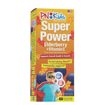 PNKids Super Power Elderberry + Vitamin C Gummies For Kids Orange Flavour (Supports Overall Health & Growth) 60s