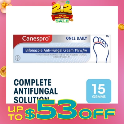 CANESPRO Bifonazole Anti-Fungal Cream 1% (Treatment For Athelete's Foot + Fungal Skin Conditions) 15g
