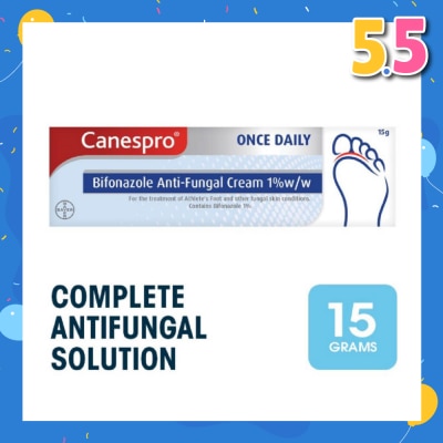CANESPRO Bifonazole Anti-Fungal Cream 1% (Treatment For Athelete's Foot + Fungal Skin Conditions) 15g