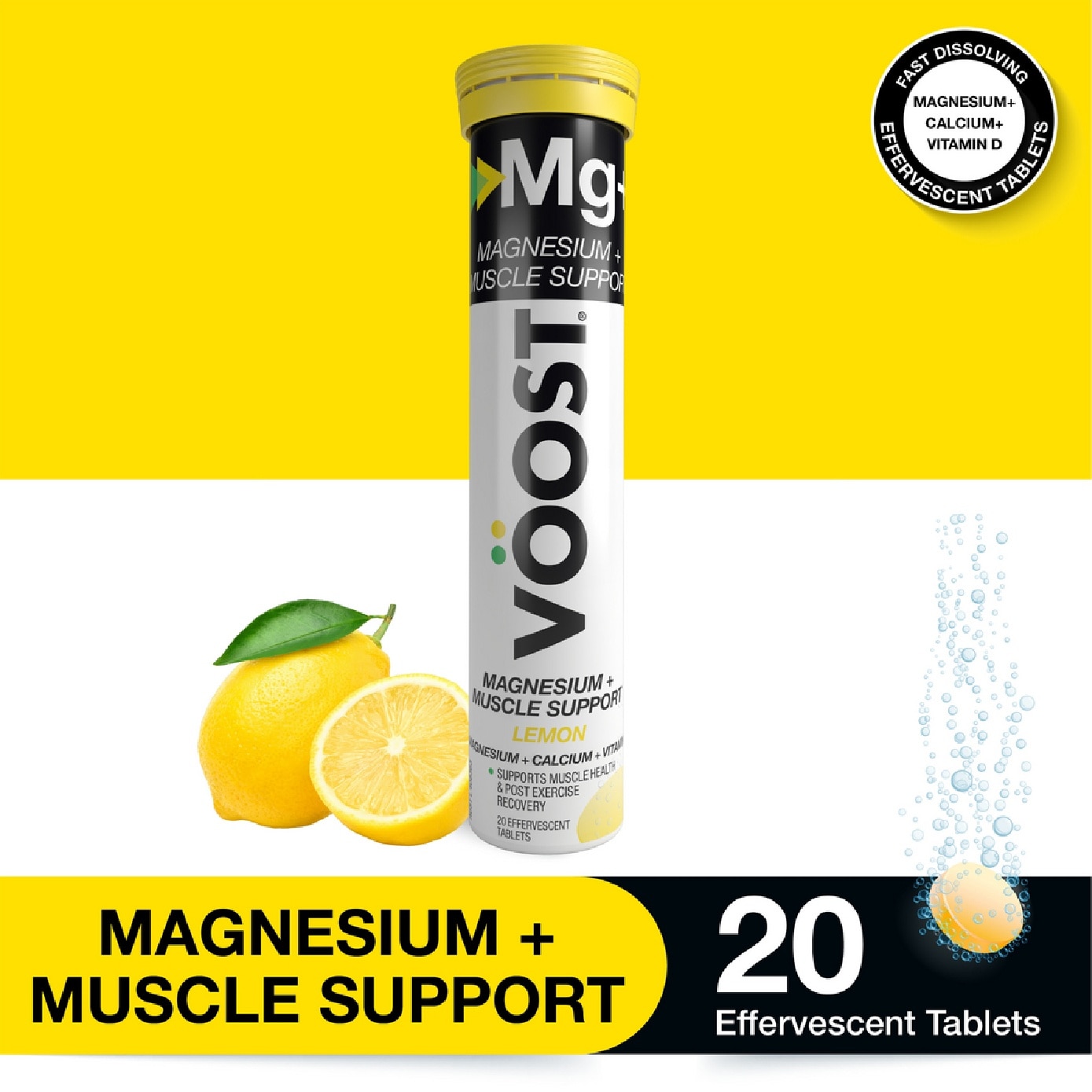 Magnesium + Muscle Support Effervescent Tablet Lemon 20s