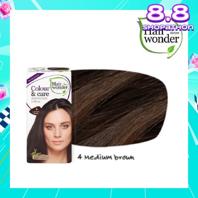 HAIR WONDER Colour & Care Organic  #4 Medium Brown (For Beautiful And Glamorous Colour, Healthy, Strong And Silky Soft Hair) 100ml