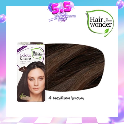 HAIR WONDER - Colour & Care Organic  #4 Medium Brown (For Beautiful And Glamorous Colour, Healthy, Strong And Silky Soft Hair) 100ml