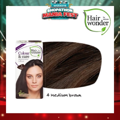 HAIR WONDER - Colour & Care Organic #4 Medium Brown (For Beautiful And Glamorous Colour, Healthy, Strong And Silky Soft Hair) 100ml (Expiry: May`2027)