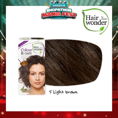 HAIR WONDER - Colour & Care Organic #5 Light Brown (For Beautiful And Glamorous Colour, Healthy, Strong And Silky Soft Hair) 100ml (Expiry: May`2027)