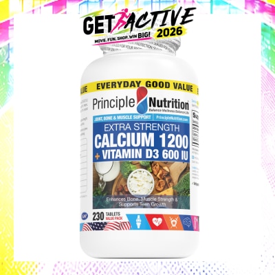 PRINCIPLE NUTRITION - Extra Strength Calcium 1200 + Vitamin D3 600 IU Tablet (To Supports Women's Health, Skin, Scalp Health & PMS Discomforts) 230s image