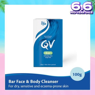 EGO QV Soap Bar For Face & Body Cleanser (For Dry + Sensitive & Eczema-Prone Skin) 100g