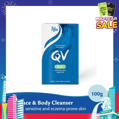 EGO QV Soap Bar For Face & Body Cleanser (For Dry + Sensitive & Eczema-Prone Skin) 100g
