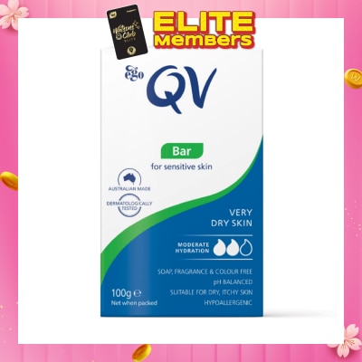 EGO QV Soap Bar For Face & Body Cleanser (For Dry + Sensitive & Eczema-Prone Skin) 100g