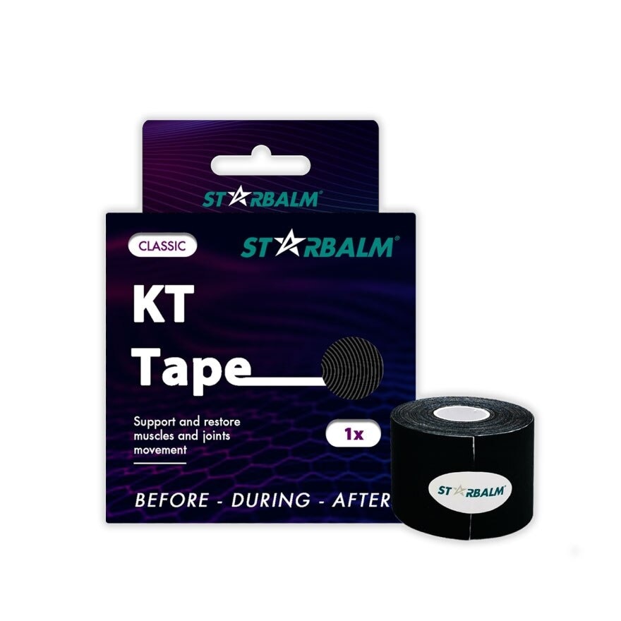 Kinesiology Tape (KT Tape) Classic Black 5cm x 5m (Joint Stability &Tension Relief + Support & Protect) 1s