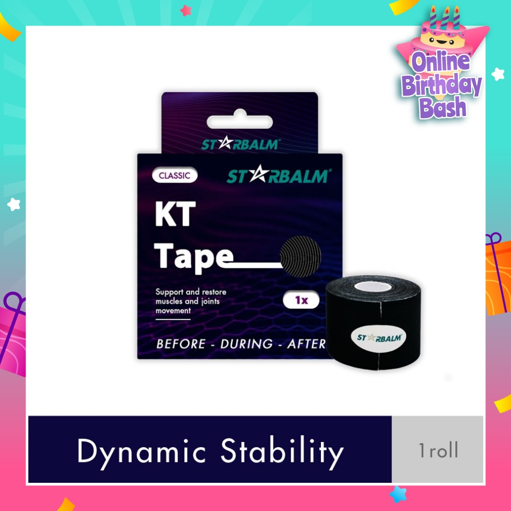 Kinesiology Tape (KT Tape) Classic Black 5cm x 5m (Joint Stability &Tension Relief + Support & Protect) 1s