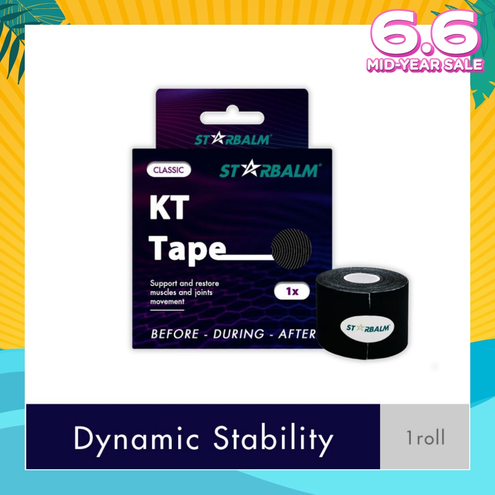 Kinesiology Tape (KT Tape) Classic Black 5cm x 5m (Joint Stability &Tension Relief + Support & Protect) 1s