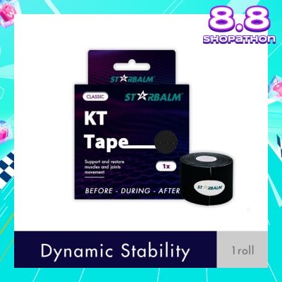 STARBALM Kinesiology Tape (KT Tape) Classic Black 5cm x 5m (Joint Stability &Tension Relief + Support & Protect) 1s