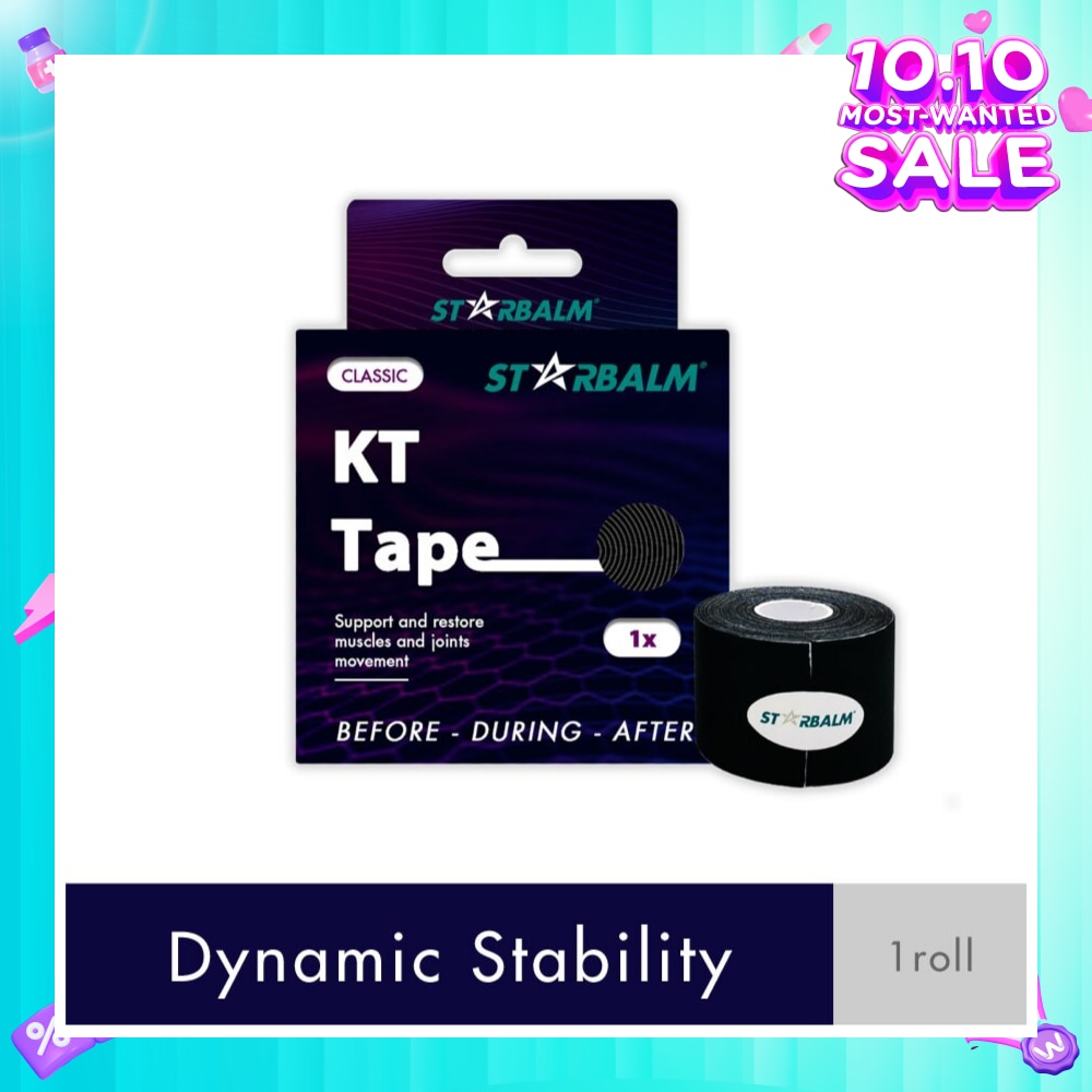 Kinesiology Tape (KT Tape) Classic Black 5cm x 5m (Joint Stability &Tension Relief + Support & Protect) 1s