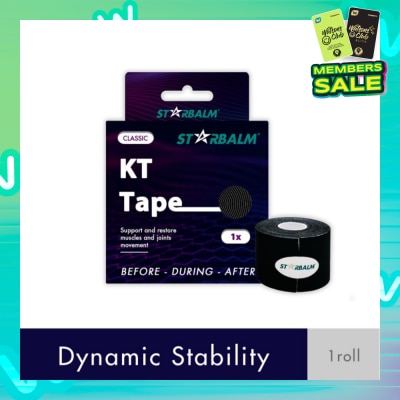 STARBALM Kinesiology Tape (KT Tape) Classic Black 5cm x 5m (Joint Stability &Tension Relief + Support & Protect) 1s