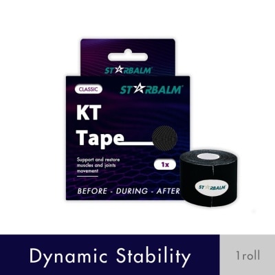 STARBALM Kinesiology Tape (KT Tape) Classic Black 5cm x 5m (Joint Stability &Tension Relief + Support & Protect) 1s