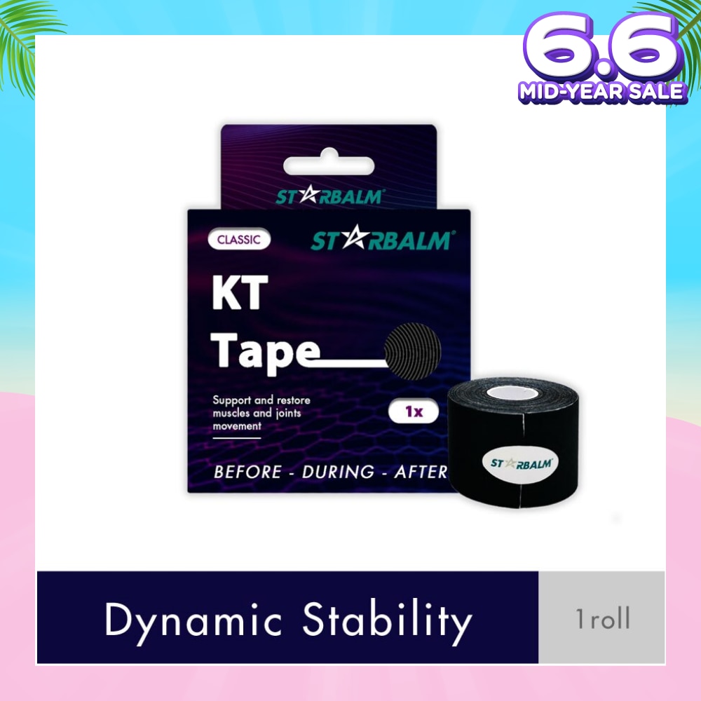 Kinesiology Tape (KT Tape) Classic Black 5cm x 5m (Joint Stability &Tension Relief + Support & Protect) 1s