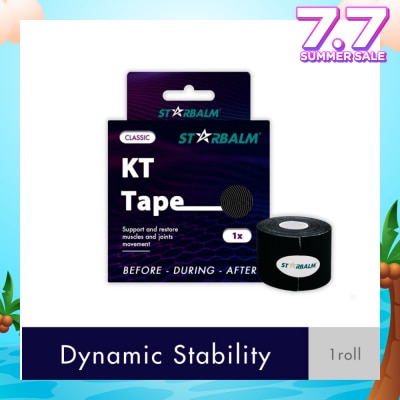 STARBALM Kinesiology Tape (KT Tape) Classic Black 5cm x 5m (Joint Stability &Tension Relief + Support & Protect) 1s