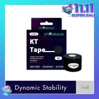 STARBALM Kinesiology Tape (KT Tape) Classic Black 5cm x 5m (Joint Stability &Tension Relief + Support & Protect) 1s