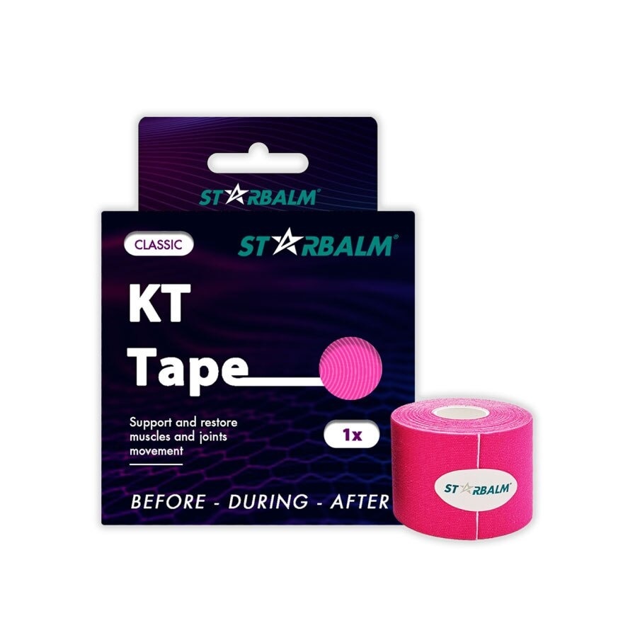 Kinesiology Tape (KT Tape) Classic Pink 5cm x 5m (Joint Stability &Tension Relief + Support & Protect) 1s